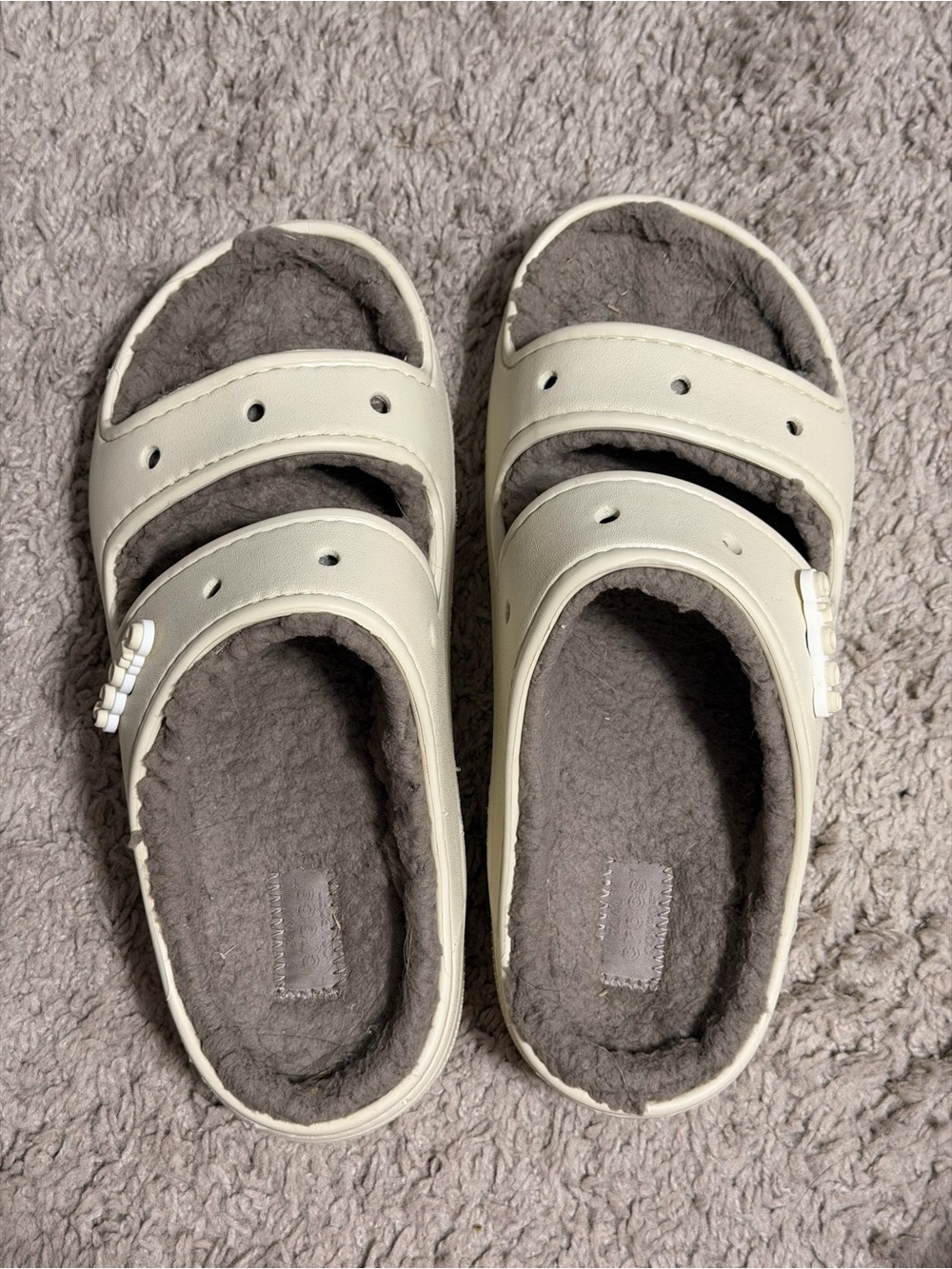 CROCS Unisex Cream&Brown Fuzzy-Lined Two Strap Sandal